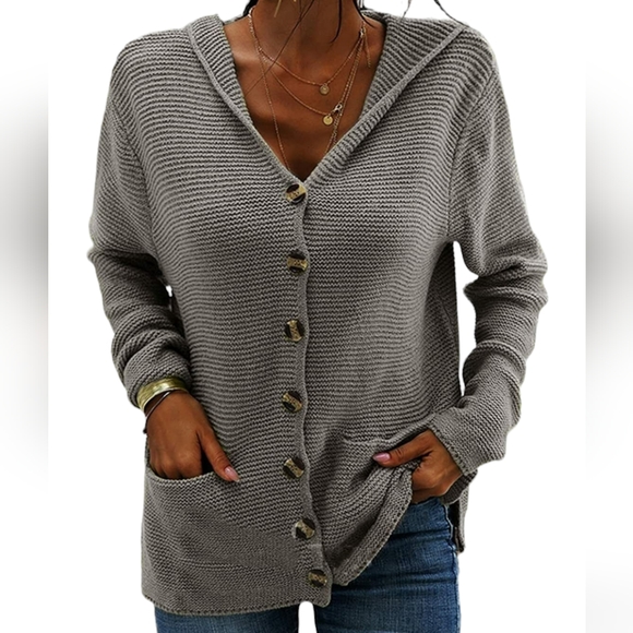Misslook Waffle Knit Hooded Cardigan Sweater - Picture 1 of 9